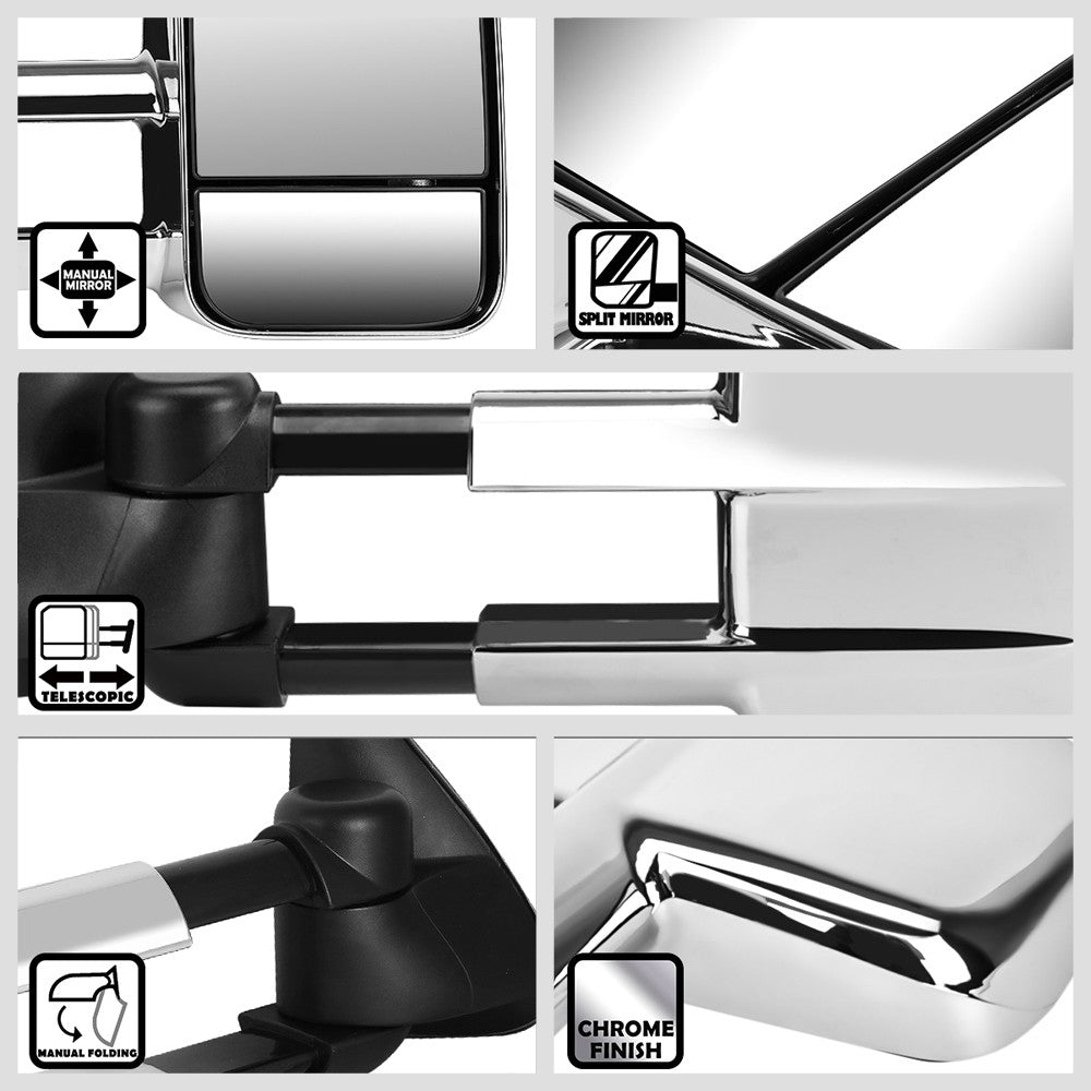 Left/Right Chrome Towing Side Mirror Manual Adjustment for 96-99 Tahoe