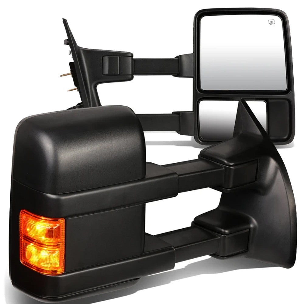 Pair Black Towing Side Mirror Powered Adjustment Heated 99-07 F-450 SD BFC-VMIR-026-T888-BK-AM