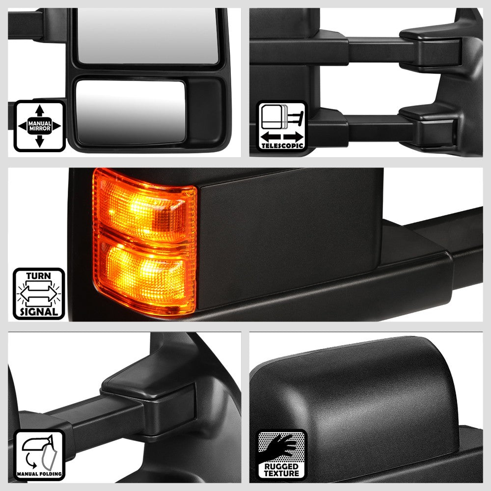 Right Black Towing Side Mirror Manual Adjustment Turn Signal for 08-16 F-450 SD