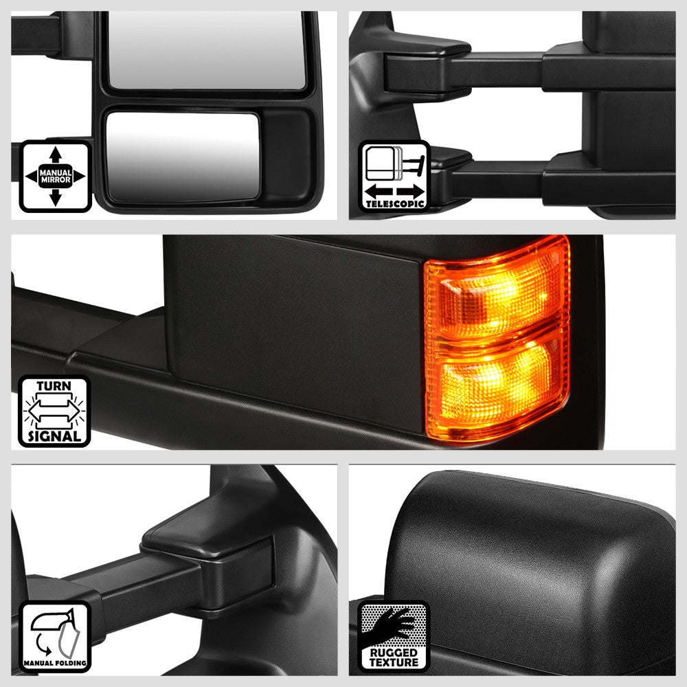 Left/Right Black Towing Side Mirror Manual+ Turn Signal for 08-16 F-350 SD
