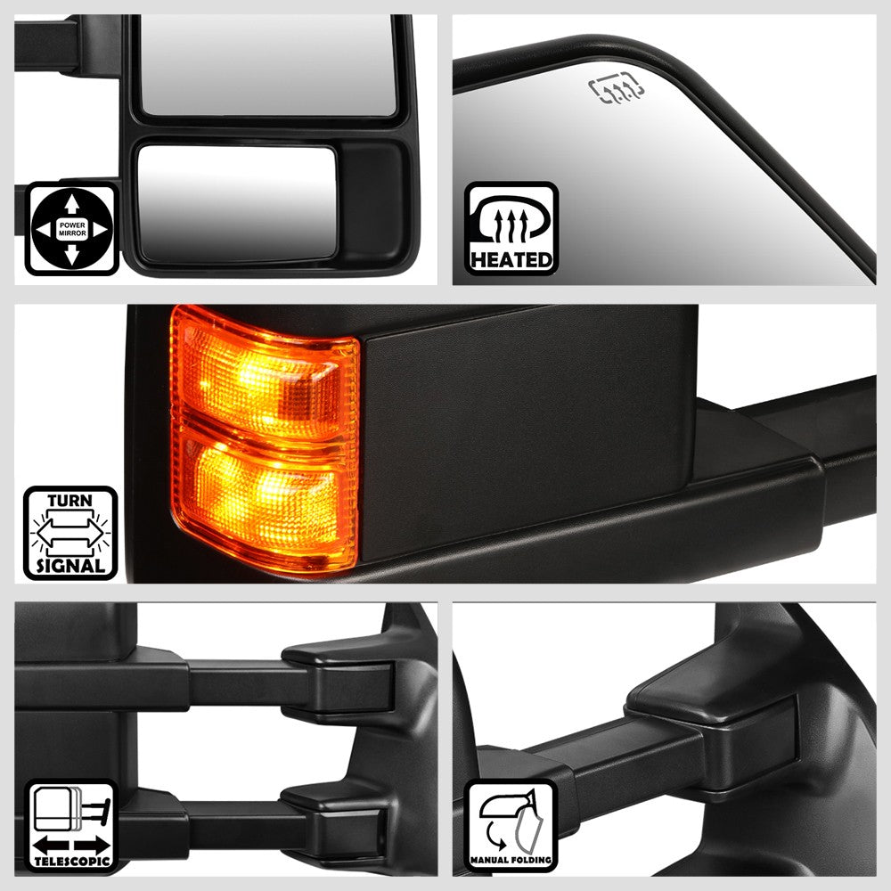 Right Black Towing Side Mirror Powered W/Heated Turn Signal for 08-16 F-350 SD