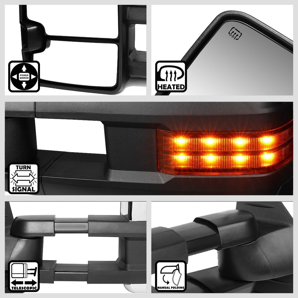 Left/Right Towing Side Mirror Powered+ W/Heated LED Turn Signal for 07-14 Yukon
