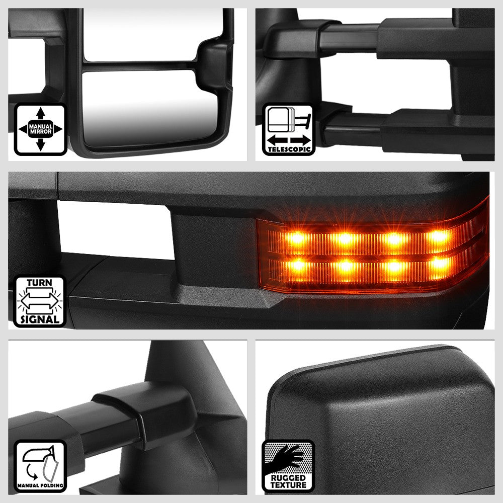 Left/Right Black Towing Side Mirror Manual+ LED Turn Signal for 00-06 Yukon