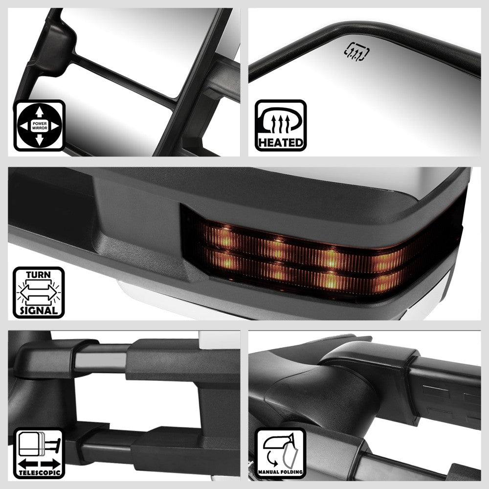 Left Towing Side Mirror Powered+ W/Heated LED Turn Signal for 99-02 Sierra 2500