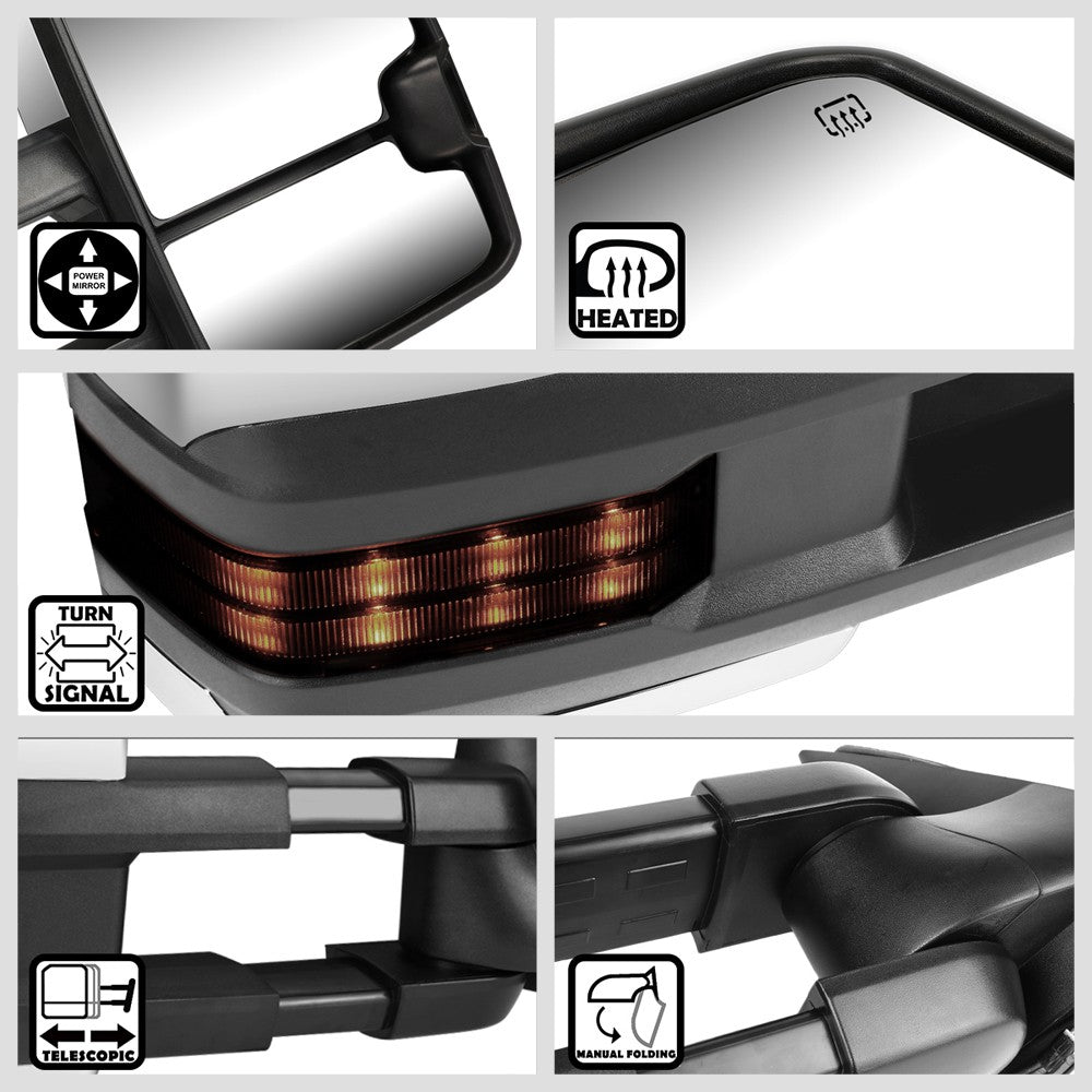 Right Chrome Towing Side Mirror Powered W/Heated LED Turn Signal for 00-02 Tahoe