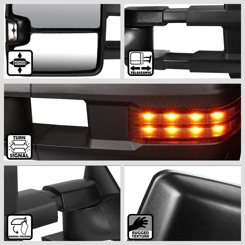 Left/Right Black Towing Side Mirror Manual+ LED Turn Signal for 97-00 Yukon