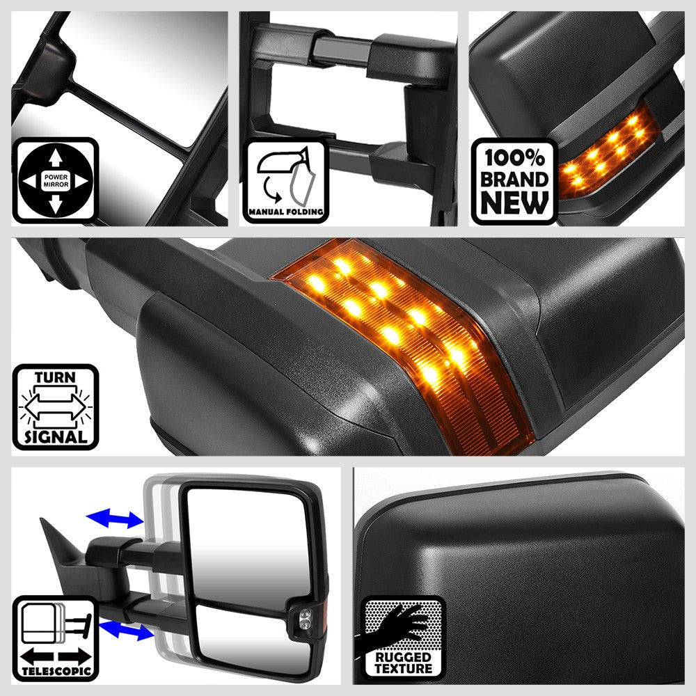 Left/Right Black Towing Side Mirror Powered LED Turn Signal for 96-99 Tahoe