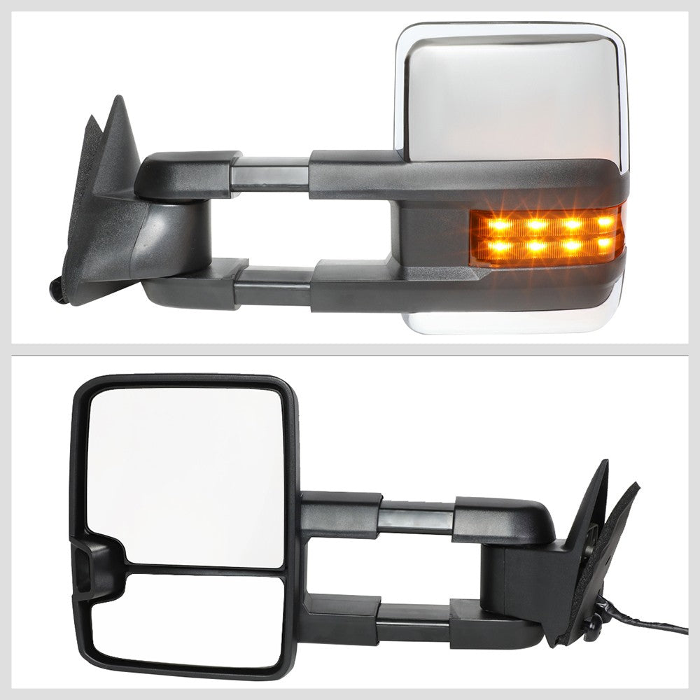 Left/Right Chrome Towing Side Mirror Powered LED Turn Signal for 94-98 GMC K1500
