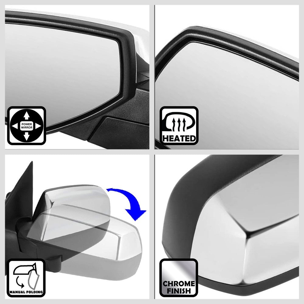 Left Chrome Towing Side Mirror Powered W/Heated for 15-17 Sierra 2500HD
