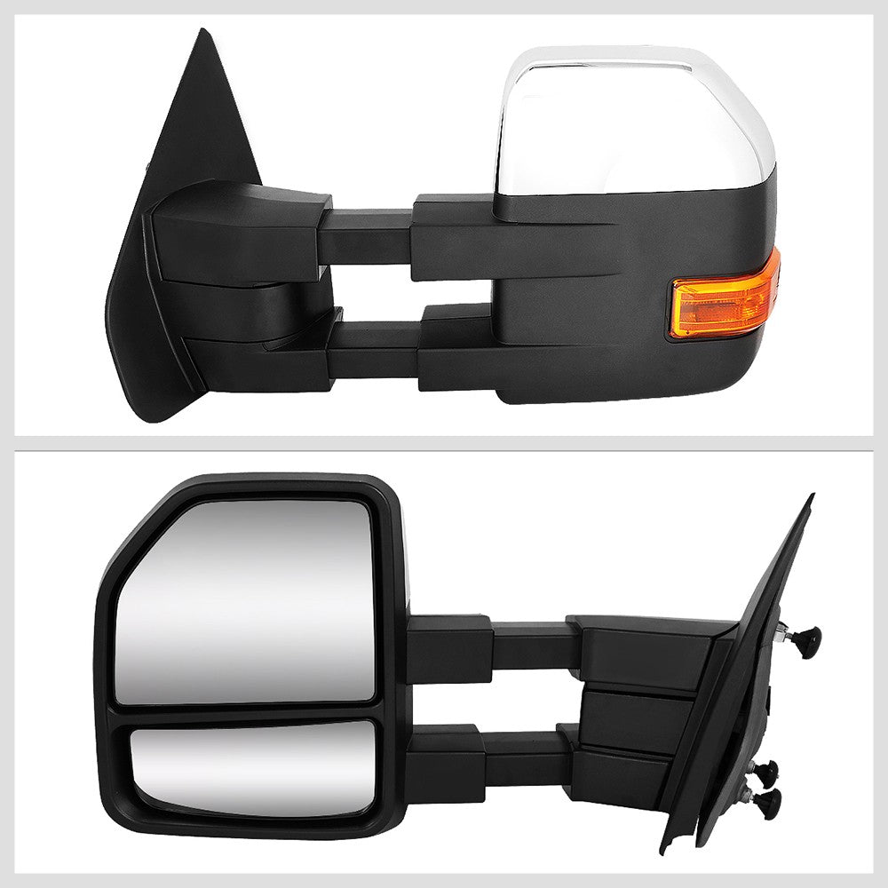 Left/Right Chrome Towing Side Mirror Manual LED Turn Signal for 04-14 F-150
