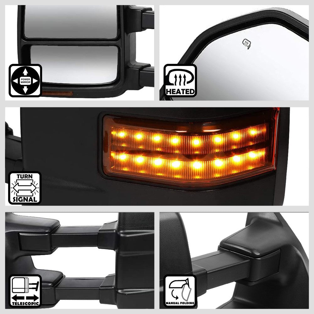 Left/Right Towing Side Mirror Powered W/Heated LED Turn Signal for 99-07 F450 SD