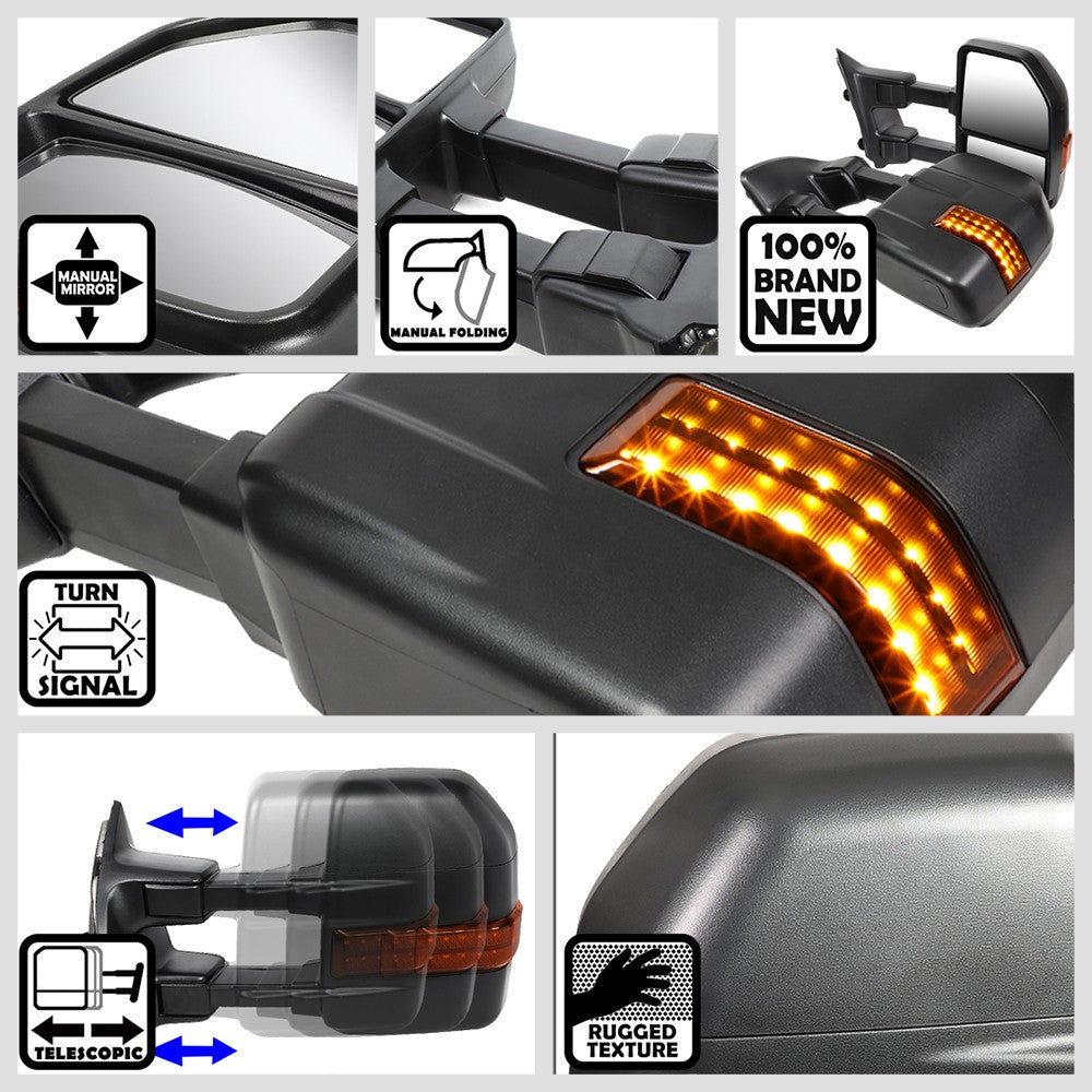 Left/Right Black Towing Side Mirror Manual+ LED Turn Signal for 08-16 F-450 SD