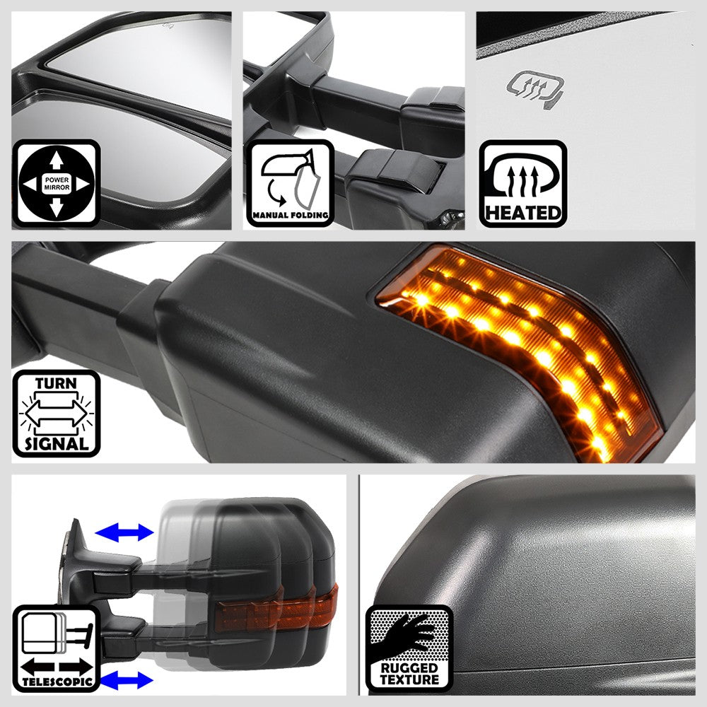 Left/Right Towing Side Mirror Powered W/Heated Turn Signal for 08-16 F-450SD