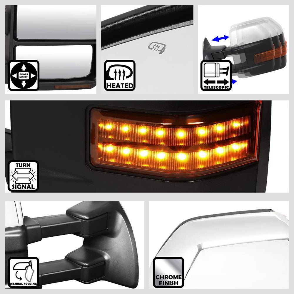 Left/Right Towing Side Mirror Powered W/Heated Turn Signal for 08-16 F-550 SD