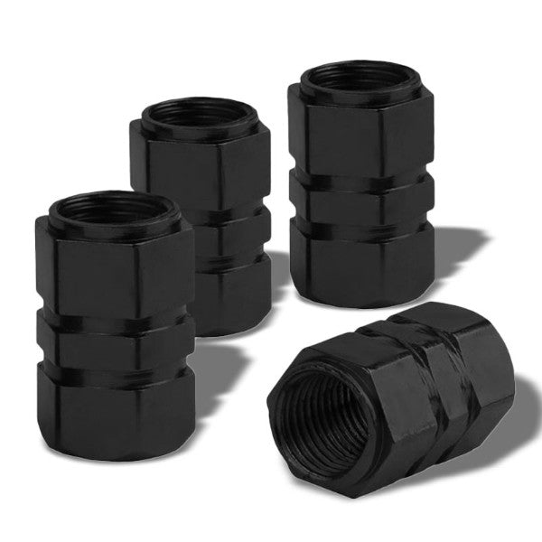 4X Black Aluminum 17mm Hexagon Tire Rim Valve Wheel Air Port Dust Cover Caps-Accessories-BuildFastCar