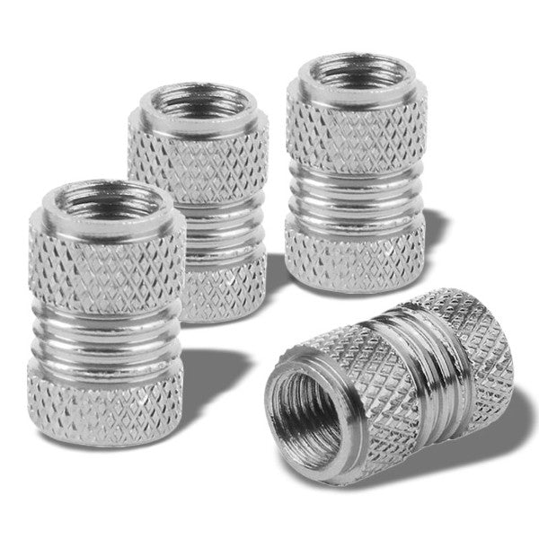 4X Silver Aluminum 17mm Knurled Tire Rim Valve Wheel Air Port Dust Cover Caps-Accessories-BuildFastCar