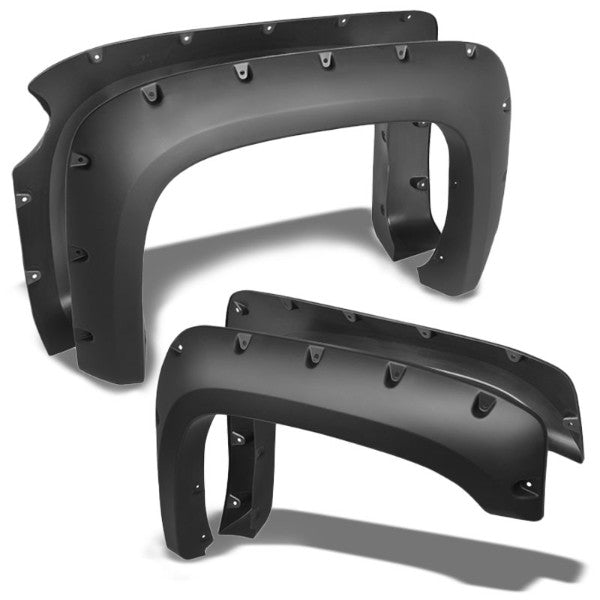 Matte Pocket-Rivet Wheel Fender Flares For 07-13 Silverado 1500 69.3" Short Bed-Exterior-BuildFastCar