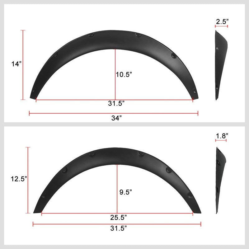 Black Pocket-Riveted Race Wheel Fender Flare Guard For Universal RWD 12.5"F/14"R-Exterior-BuildFastCar