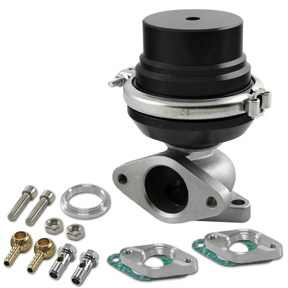Universal Black 38mm Turbo Manifold V-Band Wastegate Bypass Exhaust +8PSI Spring