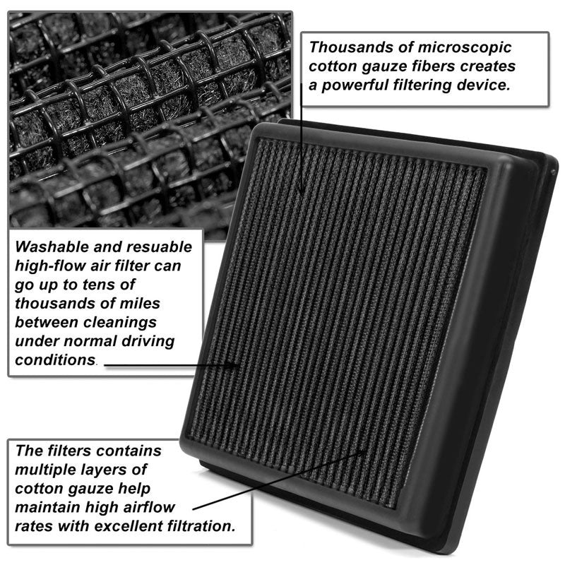 Reusable Black High Flow Drop-In Panel Air Filter For Toyota 07-17 Camry 4CYL-Performance-BuildFastCar