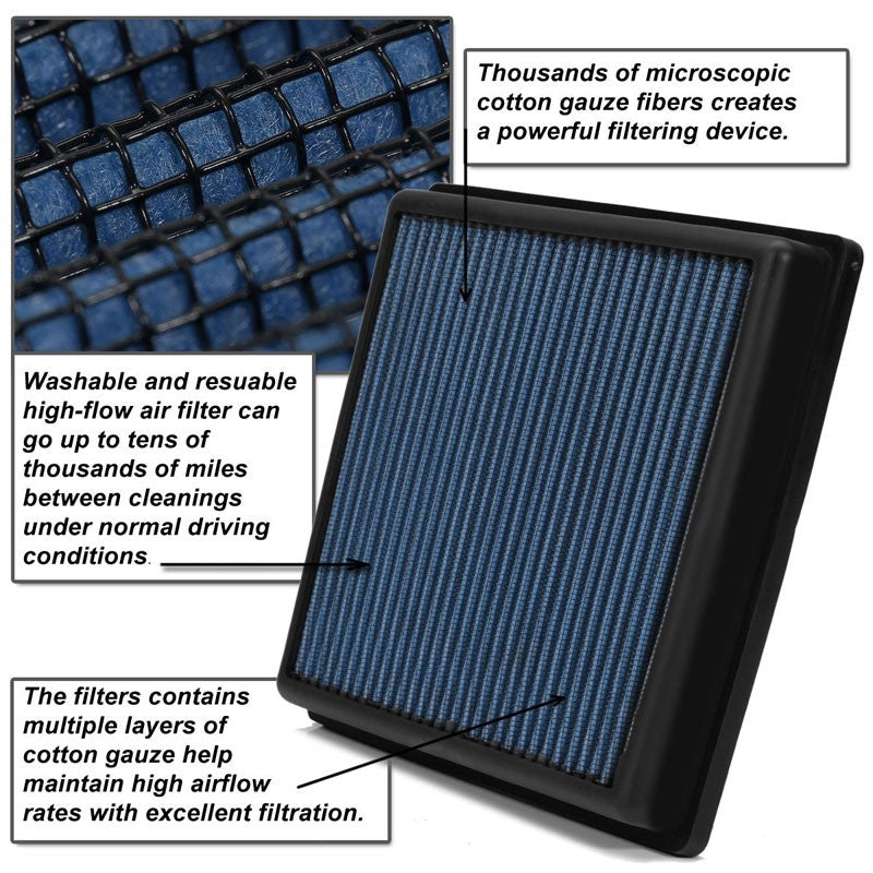 Reusable Blue High Flow Drop-In Panel Air Filter For Mitsubishi 93-96 Mirage-Performance-BuildFastCar