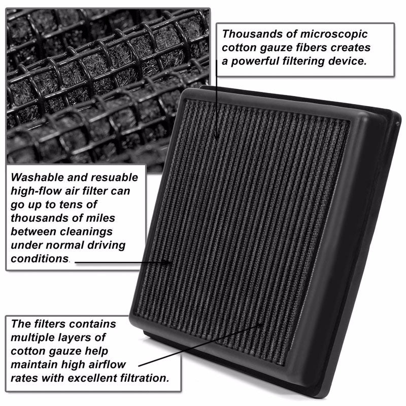 Reusable Black High Flow Drop-In Panel Air Filter For Honda 01-05 Civic 1.7L-Performance-BuildFastCar