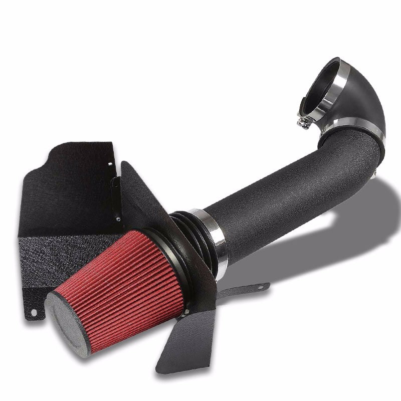 Wrinkle Black Shortram Air Intake+Heat Shield+Red Filter For Chevy/GMC V8 GMT900-Performance-BuildFastCar