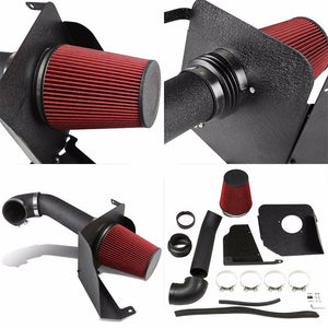 Wrinkle Black Shortram Air Intake+Heat Shield+Red Filter For Chevy/GMC V8 GMT900-Performance-BuildFastCar