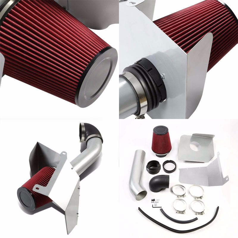 Polish Black Shortram Air Intake+Heat Shield+Red Filter For Chevy/GMC V8 GMT900-Performance-BuildFastCar
