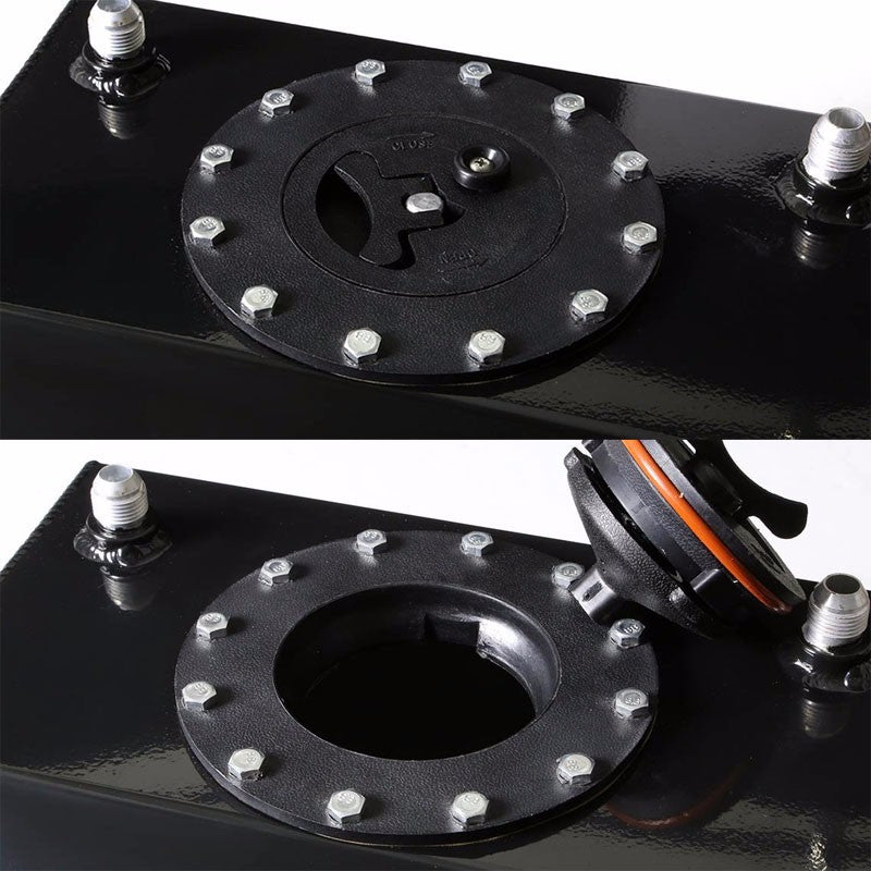 Black Aluminum 4 Gallon/15 Liter Gas Fuel Cell Tank/Black Cap Door+Level Sender-Performance-BuildFastCar