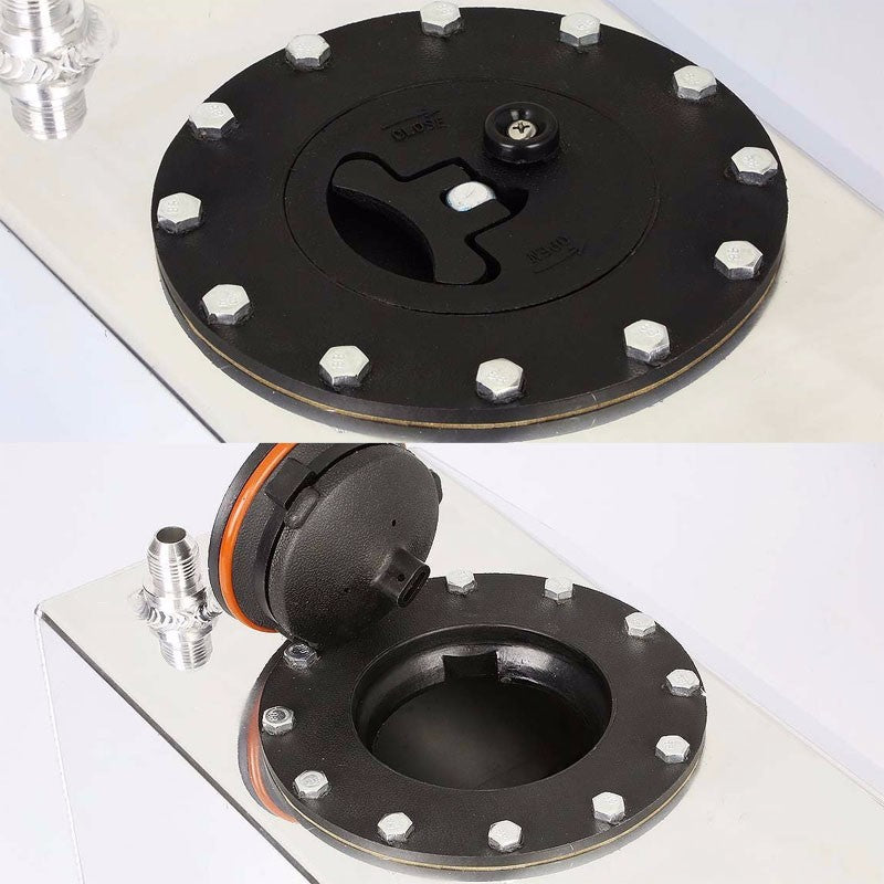 Polish Aluminum 4 Gallon/15L Gas Fuel Cell Tank/Black Cap Door+Level Sender-Performance-BuildFastCar