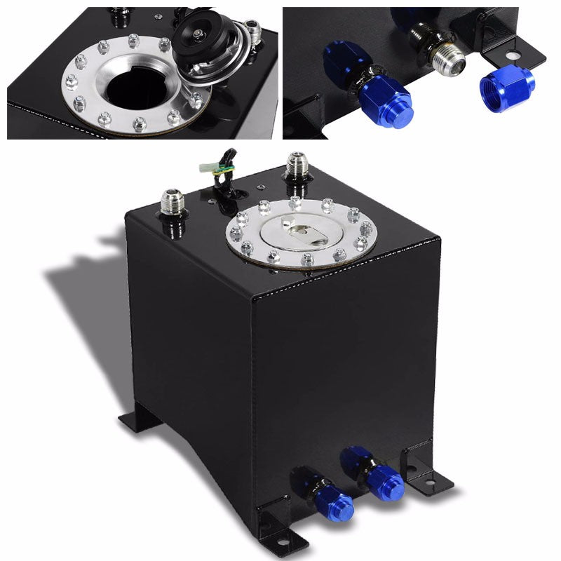 Black Aluminum 2.5 Gallon/9.5L Gas Fuel Cell Tank/Polish Cap Door+Level Sender-Performance-BuildFastCar
