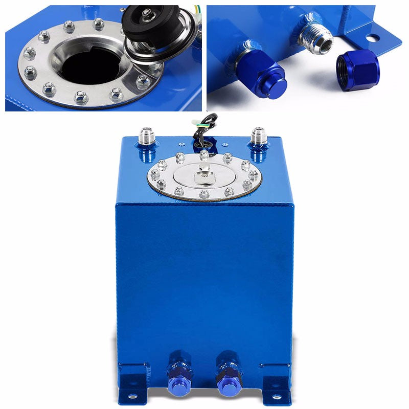 Blue Aluminum 2.5 Gallon/9.5L Gas Fuel Cell Tank/Polish Cap Door+Level Sender-Performance-BuildFastCar