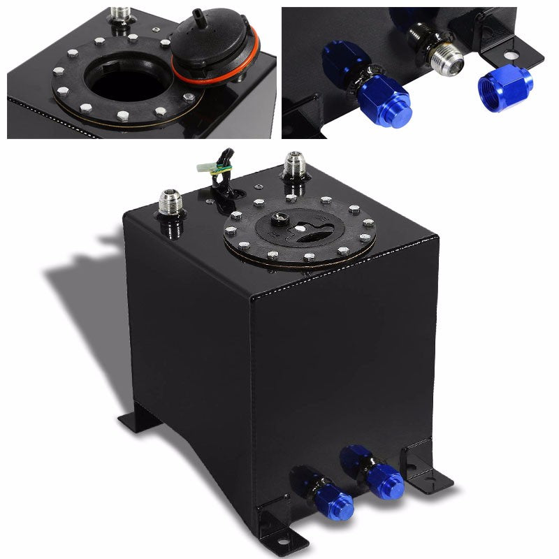 Black Aluminum 2.5 Gallon/9.5L Gas Fuel Cell Tank/Black Cap Door+Level Sender-Performance-BuildFastCar