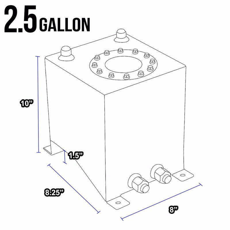 Polish Aluminum 2.5 Gallon/9.5L Gas Fuel Cell Tank/Black Cap Door+Level Sender-Performance-BuildFastCar