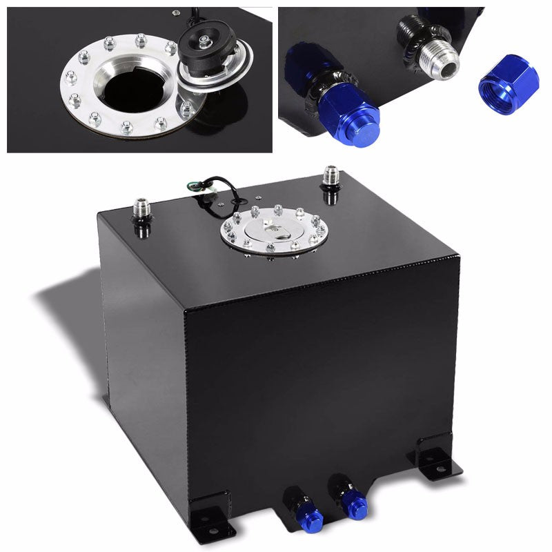 Black Aluminum 5 Gallon/18.8L Gas Fuel Cell Tank/Polish Cap Door+Level Sender-Performance-BuildFastCar