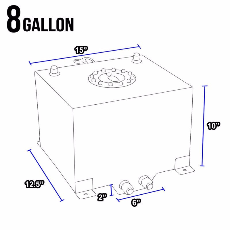 Blue Aluminum 8 Gallon/30.5L Gas Fuel Cell Tank/Polish Cap Door+Level Sender-Performance-BuildFastCar