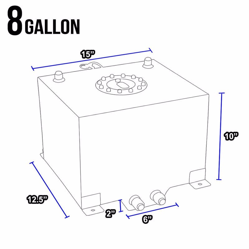 Red Aluminum 8 Gallon/30.5L Fuel Cell Tank/Black Cap Door/2.0" Sump+Level Sender-Performance-BuildFastCar
