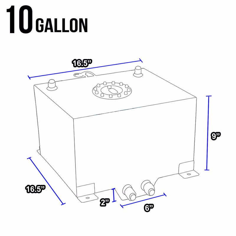 Blue Aluminum 10 Gallon/38L Gas Fuel Cell Tank/Polish Cap Door+Level Sender-Performance-BuildFastCar