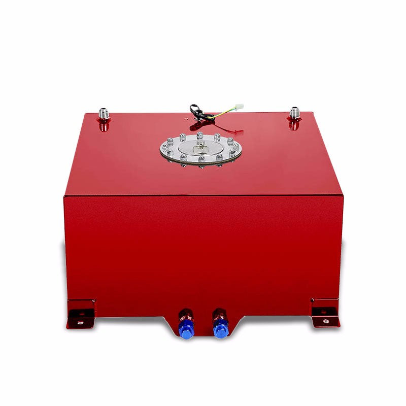 Red Aluminum 10 Gallon/38L Fuel Cell Tank/Polish Cap Door/2.0" Sump+Level Sender-Performance-BuildFastCar