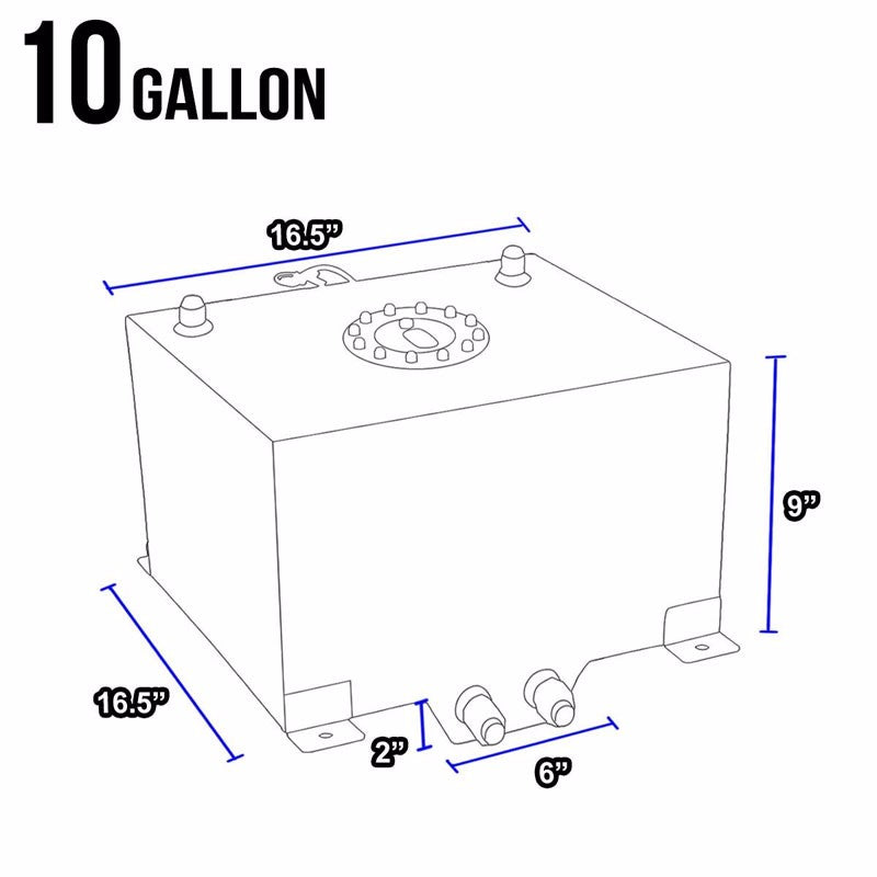 Red Aluminum 10 Gallon/38L Fuel Cell Tank/Polish Cap Door/2.0" Sump+Level Sender-Performance-BuildFastCar