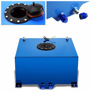 Blue Aluminum 10 Gallon/38L Fuel Cell Tank/Black Cap Door/2.0" Sump+Level Sender-Performance-BuildFastCar
