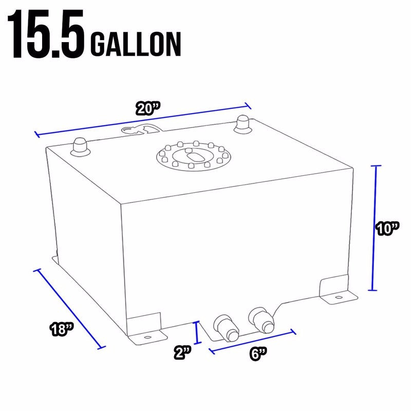 Black Aluminum 15.5 Gallon/59L Gas Fuel Cell Tank/Polish Cap Door+Level Sender-Performance-BuildFastCar