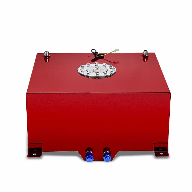 Red Aluminum 15 Gallon/57L Fuel Cell Tank/Polish Cap Door/2.0" Sump+Level Sender-Performance-BuildFastCar