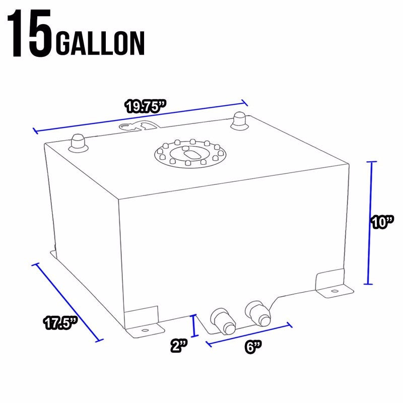 Blue Aluminum 15 Gallon/57L Fuel Cell Tank/Black Cap Door/2.0" Sump+Level Sender-Performance-BuildFastCar