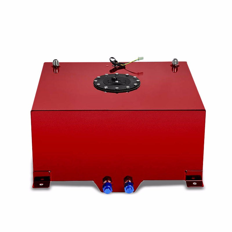 Red Aluminum 15 Gallon/57L Fuel Cell Tank/Black Cap Door/2.0" Sump+Level Sender-Performance-BuildFastCar