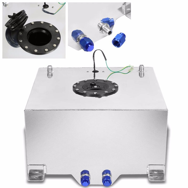 Polish Aluminum 15 Gallon/57L Gas Fuel Cell Tank/Black Cap Door+Level Sender-Performance-BuildFastCar