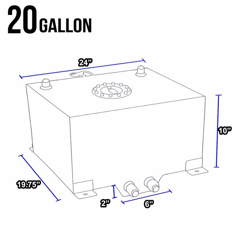 Blue Aluminum 20 Gallon/76L Fuel Cell Tank/Black Cap Door/2.0" Sump+Level Sender-Performance-BuildFastCar