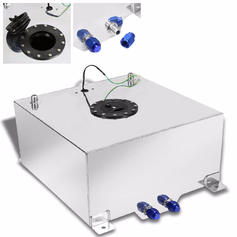 Polish Aluminum 20 Gallon/76L Gas Fuel Cell Tank/Black Cap Door+Level Sender-Performance-BuildFastCar