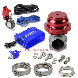 Blue Dual Stage Adjustable 1-30 PSI Turbo Boost Control+Red 44mm 14 PSI V-Band Turbo Wastegate Kit-Performance-BuildFastCar